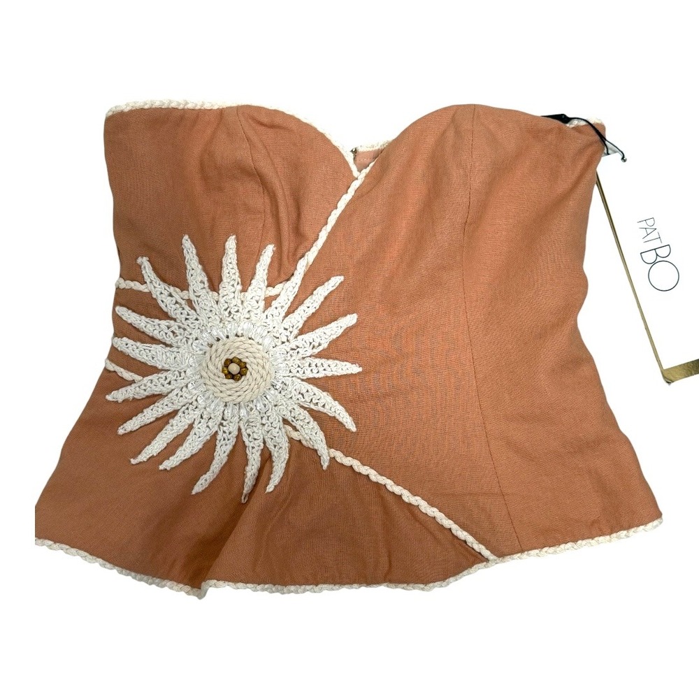 NEW PatBO Tropic Linen Top Womens Size 4 Hand Crocheted Sunburst Strapless
